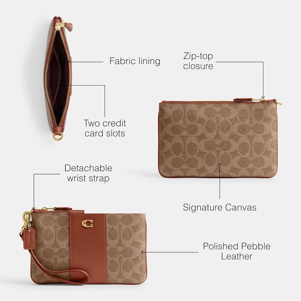 Coach Signature Brown and Tan Wristlet - Picture 2 of 7